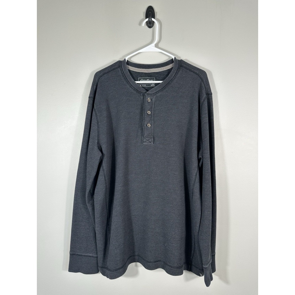 Eddie Bauer Shirt Mens XL Tall‎ Gray Henley Outdoors Waffle Knit Thermal